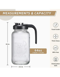 Jarra de Vidrio AOZITA 1.89L con Tapa Filtrante y Mango Ergonómico 2