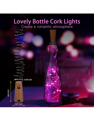 Luces de Botella de Vino Brightown 10 LED Rosa Corcho 2.13m