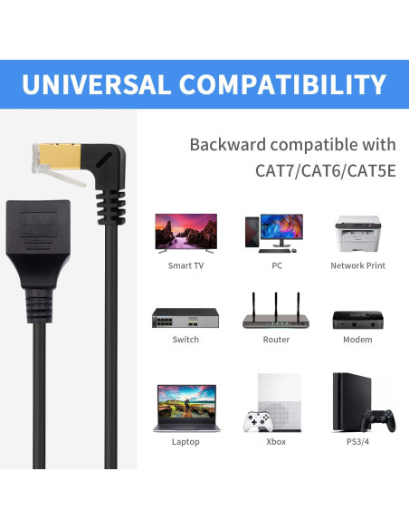 Cable de Extensión de Red Cat8 Duttek 40Gbps 50cm Ángulo 90