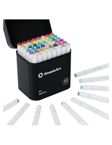 49 Marcadores de Alcohol GenuisArt Doble Punta y Alfombrilla