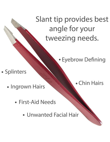 Pinzas de Acero Inoxidable Zizzili - Punta Inclinada - Rojo Rubí