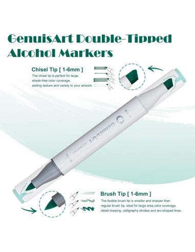 49 Marcadores de Alcohol GenuisArt Doble Punta y Alfombrilla