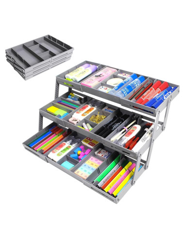 Organizador de Cajones Yeeyuue 3 Niveles Plegable Gris
