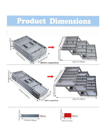 Organizador de Cajones Yeeyuue 3 Niveles Plegable Gris