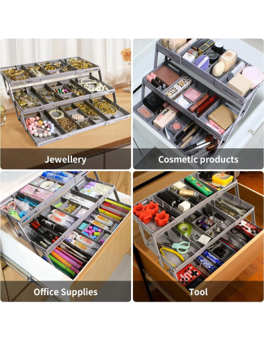 Organizador de Cajones Yeeyuue 3 Niveles Plegable Gris