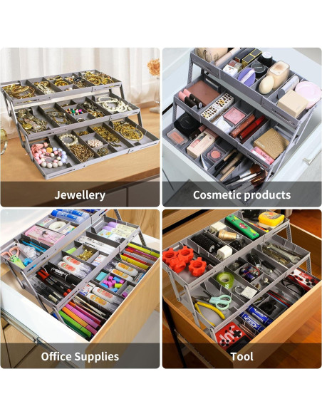 Organizador de Cajones Yeeyuue 3 Niveles Plegable Gris