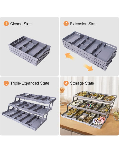 Organizador de Cajones Yeeyuue 3 Niveles Plegable Gris