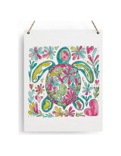 Letrero de Bienvenida BELLOWDEER Tortuga Floral Boho 25.4x20.3cm
