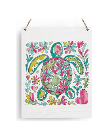 Letrero de Bienvenida BELLOWDEER Tortuga Floral Boho 25.4x20.3cm
