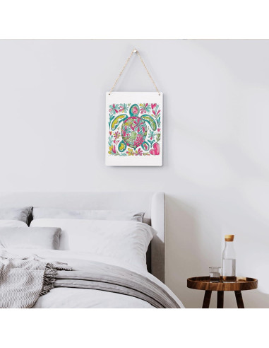 Letrero de Bienvenida BELLOWDEER Tortuga Floral Boho 25.4x20.3cm