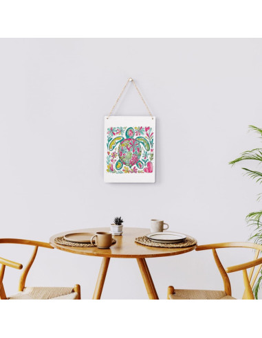 Letrero de Bienvenida BELLOWDEER Tortuga Floral Boho 25.4x20.3cm