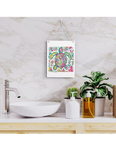 Letrero de Bienvenida BELLOWDEER Tortuga Floral Boho 25.4x20.3cm