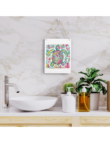 Letrero de Bienvenida BELLOWDEER Tortuga Floral Boho 25.4x20.3cm