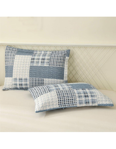 Colcha King Green Essen Cuadros Azul Gris Blanco Transpirable