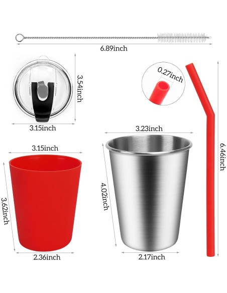 5 Vasos de Acero Inoxidable ShineMe con Pajitas y Tapas 350ml