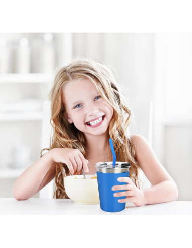 5 Vasos de Acero Inoxidable ShineMe con Pajitas y Tapas 350ml