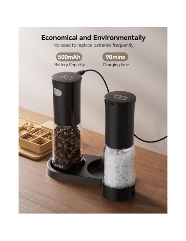 Juego de Molinillos Eléctricos de Sal y Pimienta TOMEEM, LED