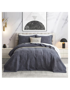 Edredón CHIXIN Algodón Botánico Queen Gris Oscuro 3 Piezas