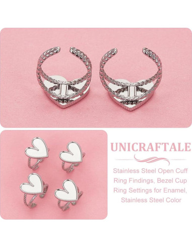 6 Pcs Anillos Corazón Ajustables UNICRAFTALE Acero Inoxidable