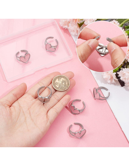 6 Pcs Anillos Corazón Ajustables UNICRAFTALE Acero Inoxidable