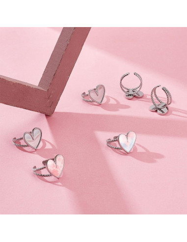 6 Pcs Anillos Corazón Ajustables UNICRAFTALE Acero Inoxidable