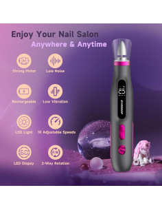 Taladro de Uñas Eléctrico EVASSAP 10 Velocidades Negro 2