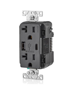 Cargador de Pared Leviton T5833-E USB Tipo A y C 20A Negro 2