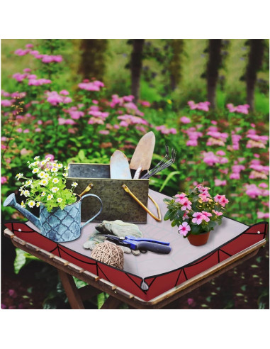 Kit de Herramientas de Jardín Plegables Rojo - Alfombrilla Impermeable