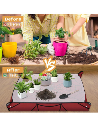 Kit de Herramientas de Jardín Plegables Rojo - Alfombrilla Impermeable