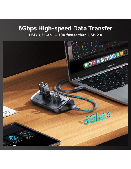 Hub USB 3.0 Yottamaster de 7 Puertos con Cable 0.5m