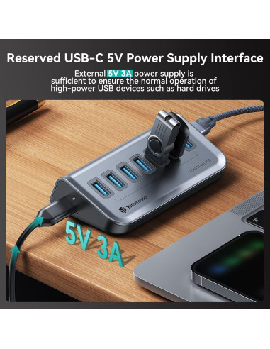 Hub USB 3.0 Yottamaster de 7 Puertos con Cable 0.5m