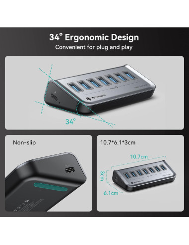 Hub USB 3.0 Yottamaster de 7 Puertos con Cable 0.5m