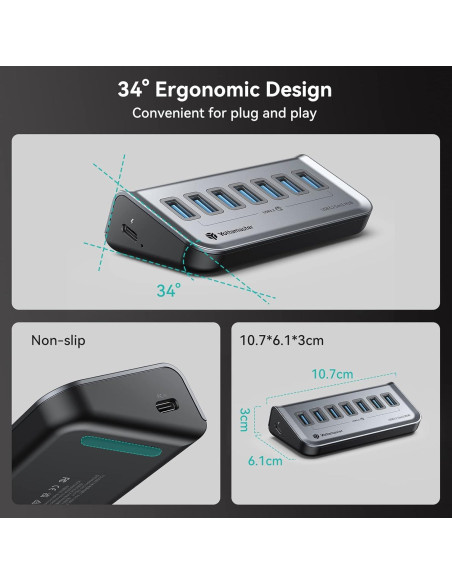 Hub USB 3.0 Yottamaster de 7 Puertos con Cable 0.5m