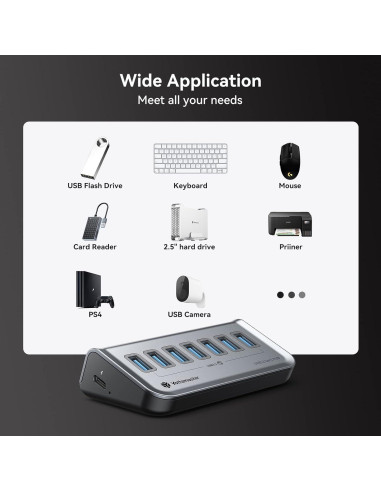 Hub USB 3.0 Yottamaster de 7 Puertos con Cable 0.5m