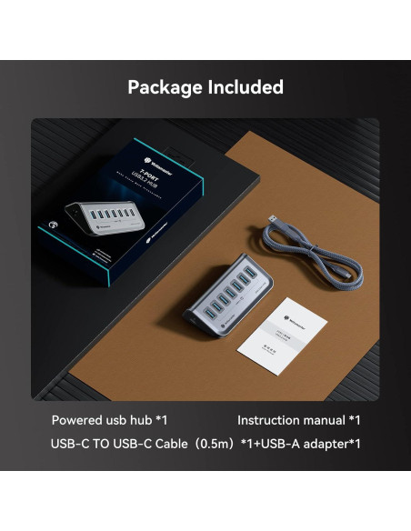 Hub USB 3.0 Yottamaster de 7 Puertos con Cable 0.5m