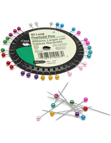 Alfileres Perlados Dritz 63, 3.81 cm, Multicolor, 40 Piezas