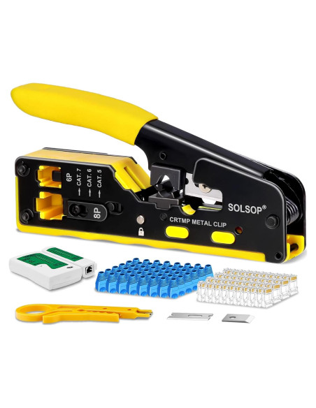 Kit de Crimpado RJ45 Solsop con Probador y 50 Conectores