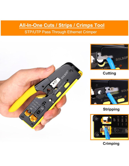 Kit de Crimpado RJ45 Solsop con Probador y 50 Conectores