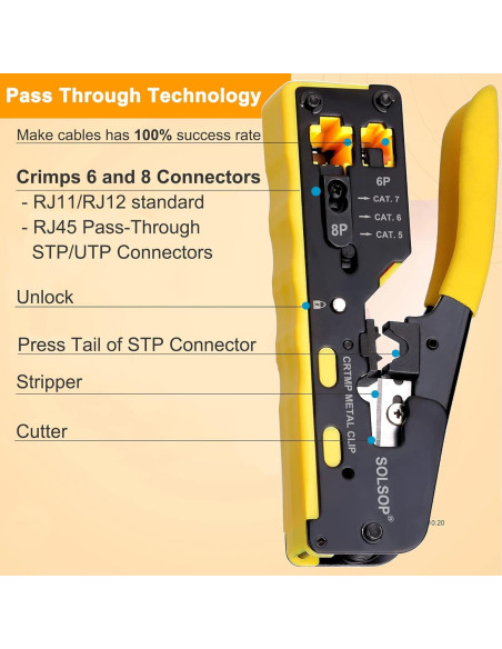 Kit de Crimpado RJ45 Solsop con Probador y 50 Conectores