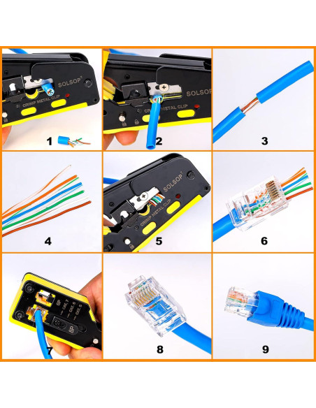 Kit de Crimpado RJ45 Solsop con Probador y 50 Conectores
