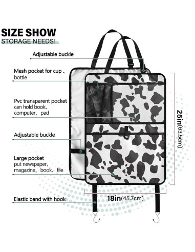 Organizador de Asiento Trasero JIPONI, Estampado Vaca, 63.5x45.7 cm