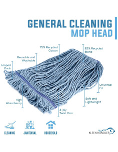 Cabeza de Mopa KLEEN HANDLER Heavy Duty Algodón Azul 453.6g 2