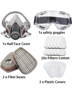 Respirador Reutilizable Media Cara con Filtros y Gafas 2
