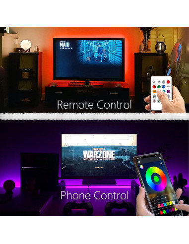 Luces LED de tira SNPDE 5m RGB para TV 140-190 cm con control remoto