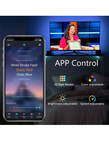 Luces LED de tira SNPDE 5m RGB para TV 140-190 cm con control remoto