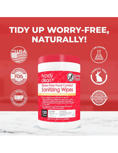 Toallitas Desinfectantes HandyClean 120 Unidades Sin Enjuague