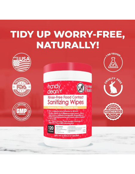 Toallitas Desinfectantes HandyClean 120 Unidades Sin Enjuague