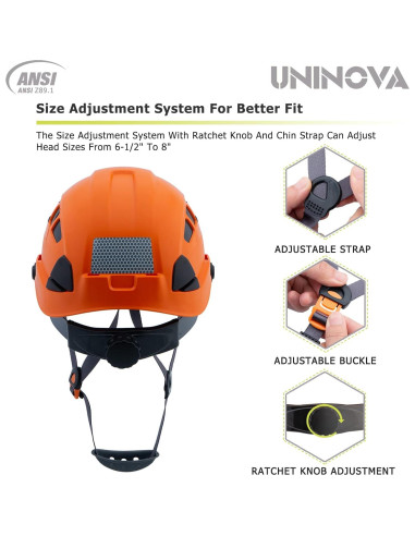 Casco de Seguridad UNINOVA OSHA Naranja Ajustable 6 Puntos