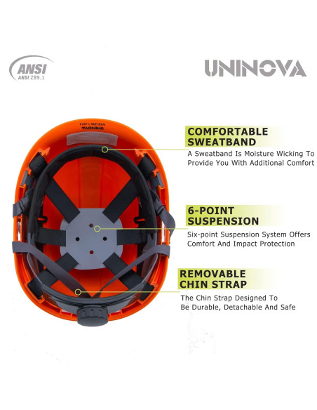 Casco de Seguridad UNINOVA OSHA Naranja Ajustable 6 Puntos Casco de Seguridad UNINOVA OSHA Naranja Ajustable 6 Puntos