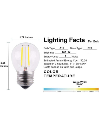 Bombilla LED Globo Regulable Opalray A15 2W 200lm 2700K Paquete de 2